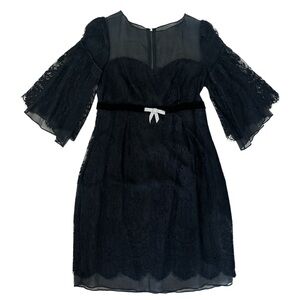 Dolce&Gabbana Black Midi Floral lace dress with velvet belt/crystal bow Size 42